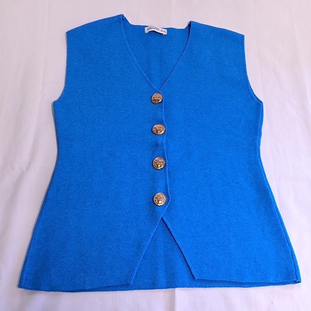 Gallery Sweater Vest Women S Cobalt Blue V-Neck Button Front Knit Sleeveless